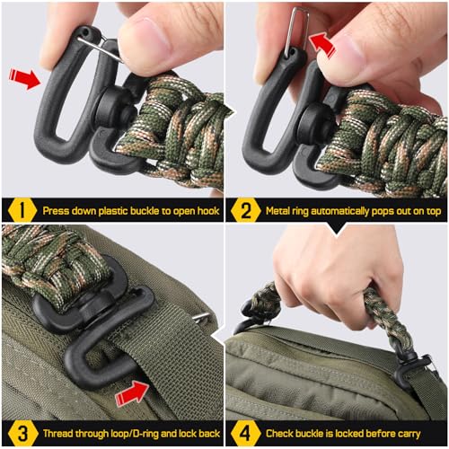 Camogreen Paracord Handle for MOLLE Water Bottle Holder Pouch Backpack - 9.4 Inch Plastic Clip