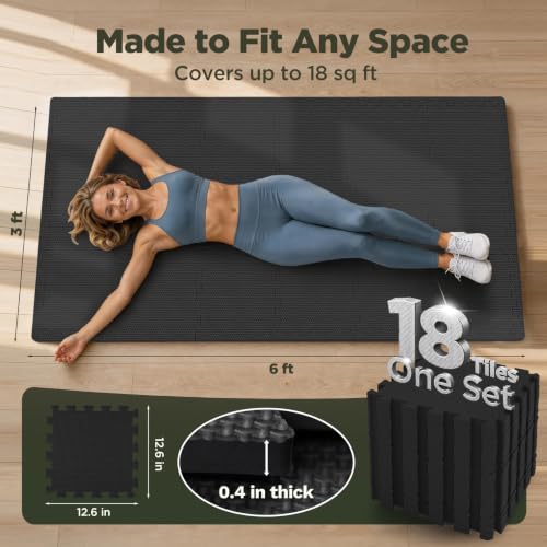 AIRHOP Extra Thick Interlocking Gym Floor Tiles 18 Pack - Anthracite