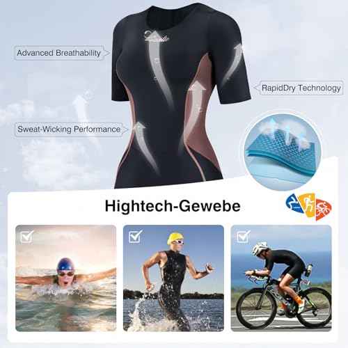 Santic Triathlon Suit for Women Short Sleeve Padded Trisuit Quick-Dry for Swim Bike Run