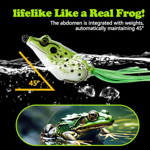 5PCS Frog Lure Kit - Soft PVC Topwater Baits for Freshwater & Saltwater Fishing, 3.67in/0.46oz - Weedless Hooks