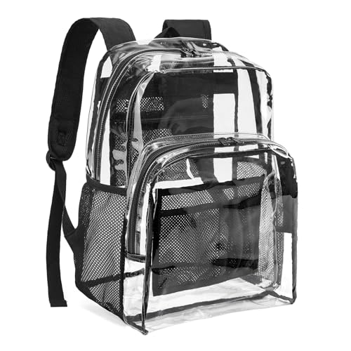 Clear Heavy Duty PVC Transparent Backpack Large Capacity for Travel & Security - Black
