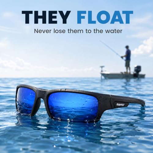 Floating Polarized Fishing Sunglasses for Men Women UV400 Lenses - Black Frame Blue Revo