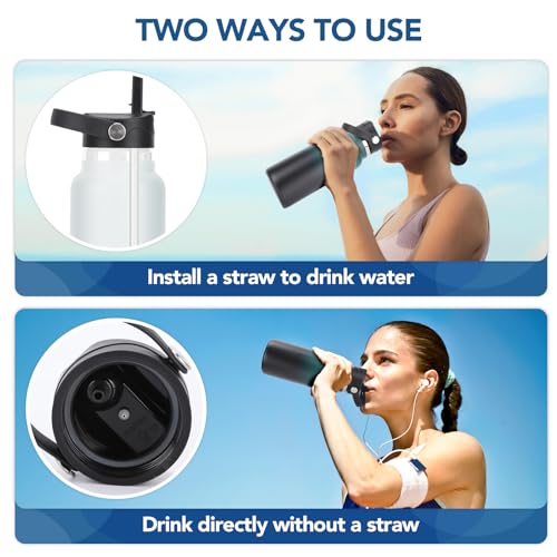 lids with Straw for Hydroflask Wide Mouth Water Bottle 32oz 40oz, Compatible With Takeya Wide Mouth Bottle, Replacement Cap Straw Cap With Big Nozzle, Lid with Straws and Brush with Flexible Handle