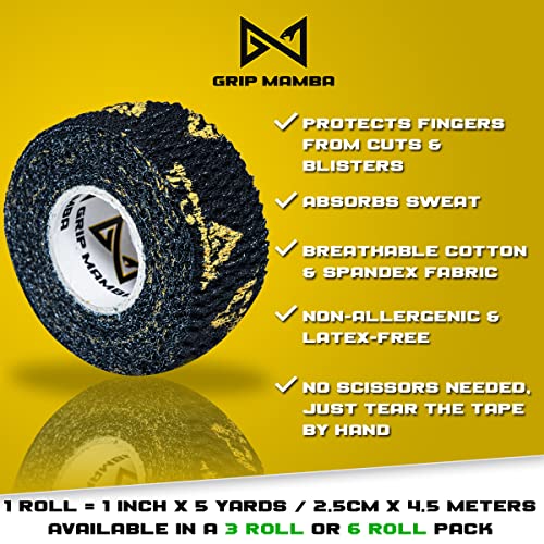 Elastic Athletic Finger Tape for Sports & Grip Enhancement - 3 Rolls