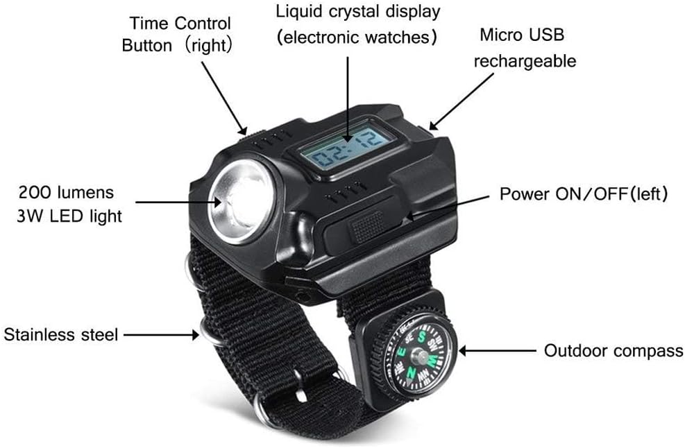 Portable Rechargeable Wrist Light - Waterproof LED Tactical Flashlight
