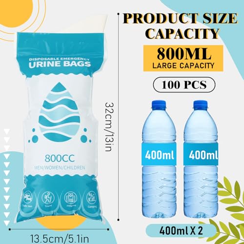 Nuogo Disposable Urine Bags 100 Pack - 800ml Light Unisex Travel Pee Bags