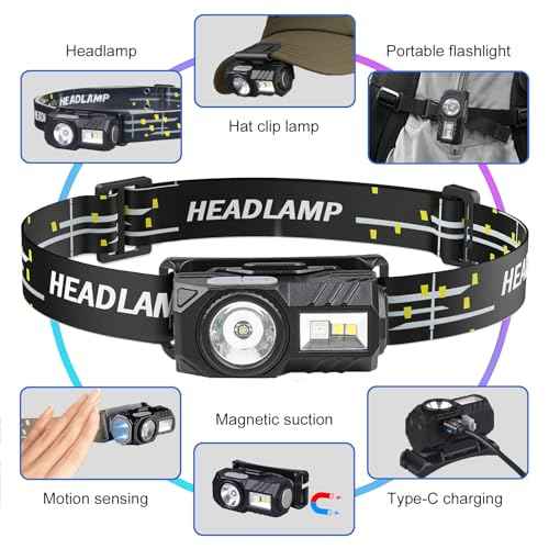 DLHONORV Headlamp, Motion Sensor Clip on Cap Light, Rechargeable LED Running Flashlight for Fishing Hunting Running Cycling Camping Reading (T131-2pcs)
