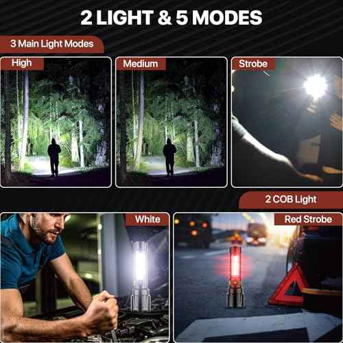 Rechargeable Flashlights High Lumens, Powerful LED Tactical Flashlight Super Bright 5 Modes, Waterproof Camping Flashlight Zoomable USB C, for Emergency Hiking Home Gift, 1 Pack