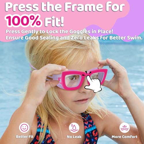 Vvinca Kids Swim Goggles, 2 Pack Toddlers Swimming Goggles Bungee Strap No Hair Pulling Anti-Fog/UV Pool Goggles for Age 3-10