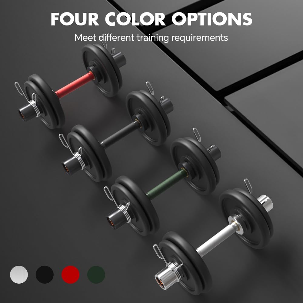 16" Olympic Dumbbell Handles, Pair of Loadable Dumbbell Bar Set for 2 Inch Olympic Weight Plates, Heavy Duty Dumbbell Bar for Home Gym Workout Strength Training, 2 Pair of Spring Collars Included