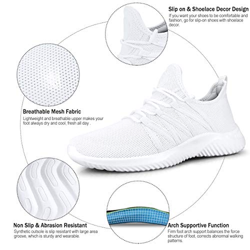 Feethit Womens Slip-On Tennis Shoes - All White 9.5
