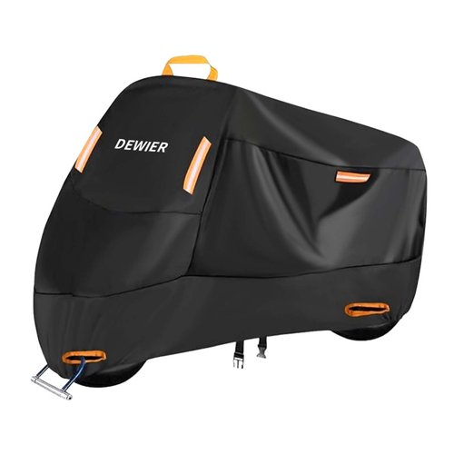 DEWIER Motorcycle Cover Waterproof Outdoor, 420D Heavy Duty, XL90.5in, All Season Protection, Windproof Clasps, Storage Bag, Night Reflective Design, Fits Motorcycles, 1-2 Bikes Ebikes