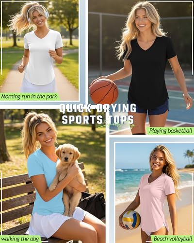 Women’s Quick Dry Workout Shirts 5 Pack - Breathable Athletic Tops