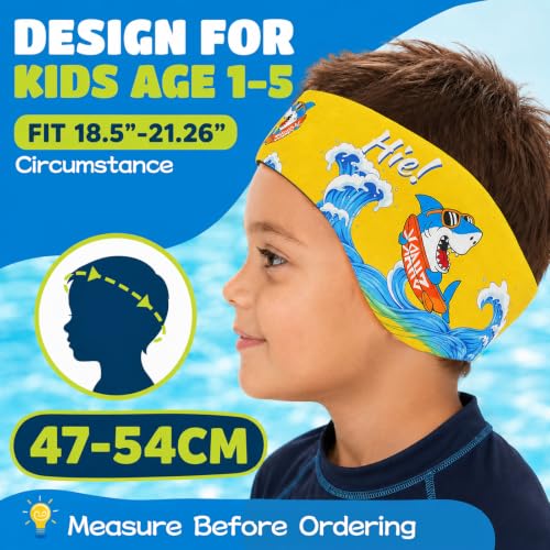 Kids Swim Headband with Earplugs and Nose Clip Set - Shark & Dinosaur Variation 05