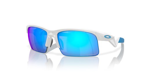 Oakley Kids' OJ9013 Capacitor Rectangular Sunglasses, Polished White/Prizm Sapphire, 63 mm