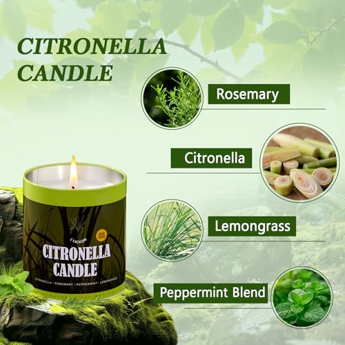 Outdoor Citronella Candle Set 4 Pack - 9oz Mosquito Repellent with Essential Oils