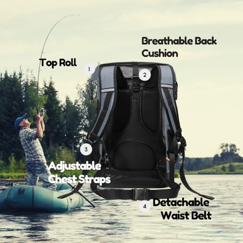 Waterproof Roll Top Kayak Dry Backpack 35L Grey Floating Outdoor Gear