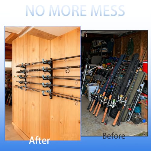 Fishing Rod Holders for Garage Wall & Ceiling Storage - Holds 10 Rods with Soft Pads - 1 Pack