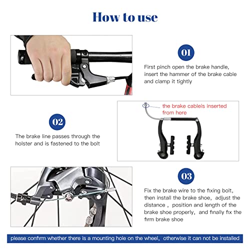 Universal Bike Brake Cable Housing Kit With 1 Set Bicycle Brake Line, 2 Pieces V Bike Brake Noodle Cable Guide Pipe and End Caps accessories for MTB Mountain Bike or Road Bikes Bicycle Cycling, Black