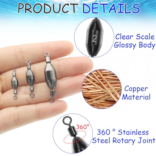1/16oz Brass Fishing Weights with Swivels - 15pcs