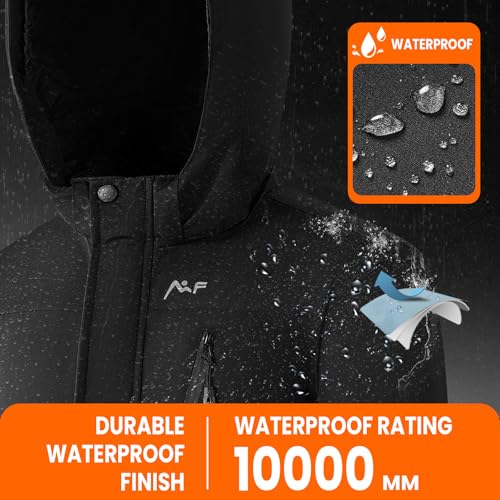 WULFUL Kids Waterproof Ski Jacket - Snow Coat for Boys 14-16 Years - Black