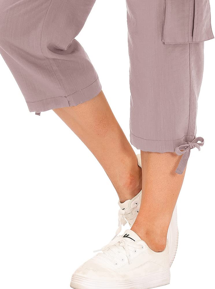 MoFiz Women's Hiking Cargo Shorts Quick Dry Lightweight Athletic Capri Pants for Camping Jogger with Pockets Pink 3XL