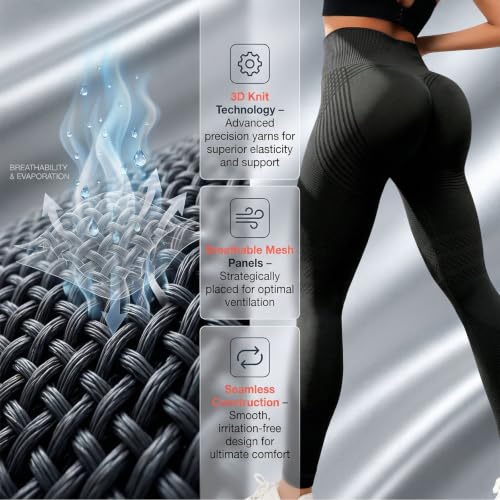 Small Black 3D Metabolic Booster Leggings for Women High Waist Anti Cellulite Workout Pants