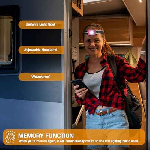 EverBrite 600 Lumen Headlamp, Rechargeable Headlight with 4 Modes, Super Bright Head Lamp with Spotlight & Floodlight, Motion Sensor, Memory Function for Camping, Hiking-Pink