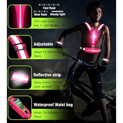 LED Reflective Vest Running Gear Set,USB Rechargeable Light Up Running Vest for Runners Night Walking with Waterproof Phone Bag,High Visibility Armband,Adjustable Waist&Shoulder for Men Women