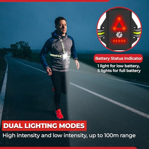 LUMEFIT Running Lights for Runners with Yellow Reflective Vest, Adjustable Beam Night Safety LED Chest Light Run, Dog Walking, and Jogging Gear, Rechargeable Headlamp Flashlight