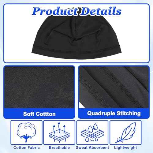 SHENLIU 4Pcs Skull Caps for Men, Soft Lightweight Beanie, Welding Cap Helmet Liner Running Cooling Skull Caps for Men, Hat Sweat Protector Cycling Do Rag for Summer Sports Black