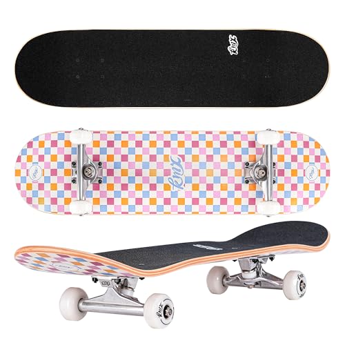 Pastel Checker Pink Complete Beginner Skateboard 31" with Skate Tool