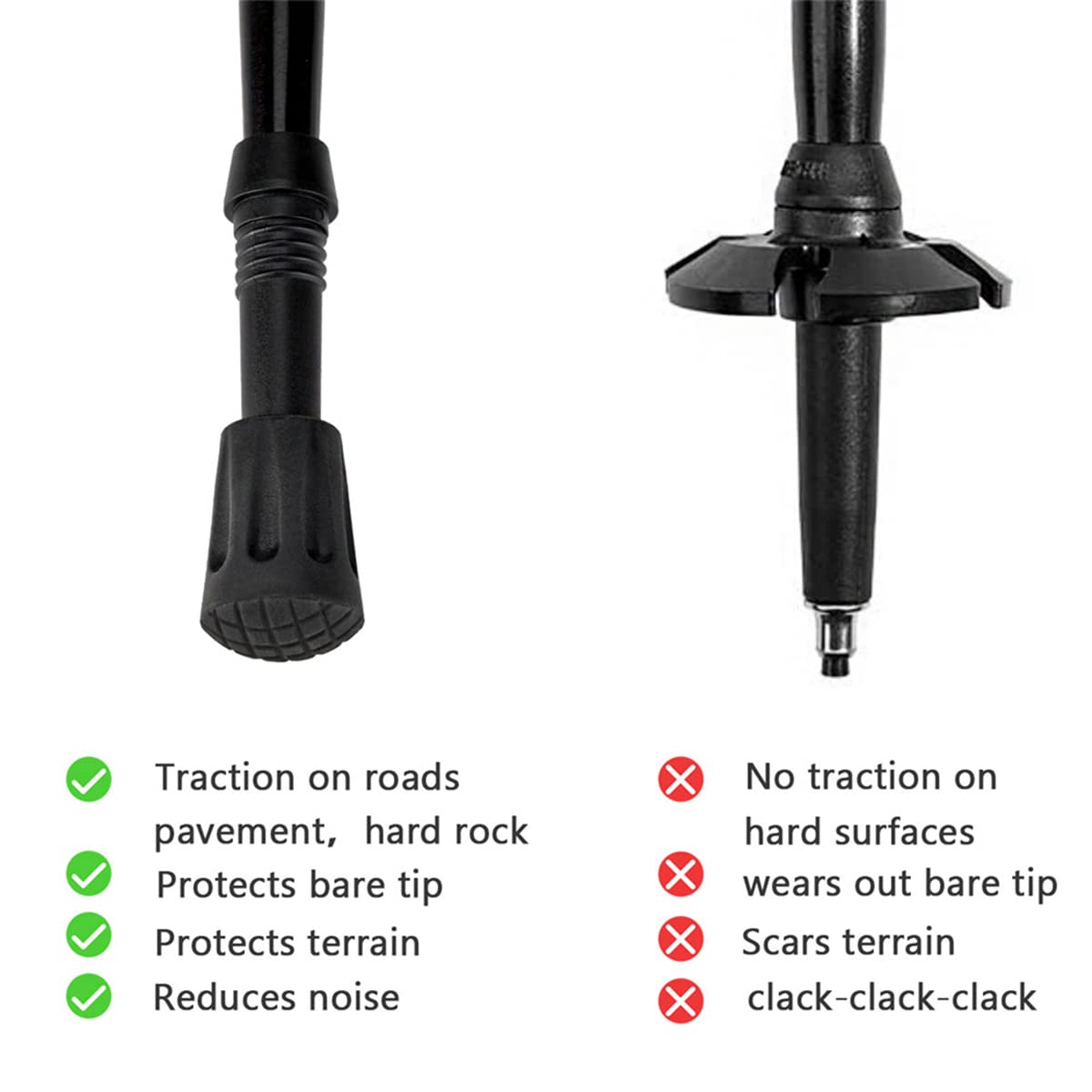 4Pcs Rubber Trekking Pole Tips - All-Terrain Accessories for Nordic Walking Poles with 11mm/0.43" Inner Diameter. Compatible with Most Standard Trekking/Hiking/Walking Poles/Sticks