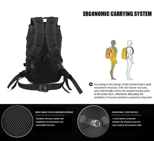 Miramrax Small Tactical Backpack Military Daypack - 30L Backpack for Men Molle Assault Pack Bug Out Bag for Hiking Camping Travel Army Hunting Rucksack Trekking (Black)