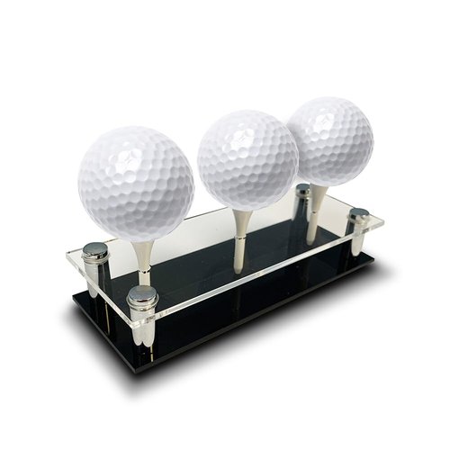 USA Company - Acrylic Golf Ball Display Stand | Holds 3 Golf Balls | Acrylic and Metal | 3 Golf Tees Included