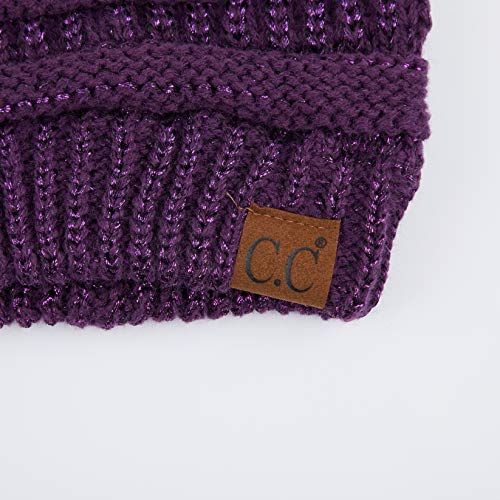 C.C Hatsandscarf Solid Color Beanie Tail Hat - One Size Purple Metallic