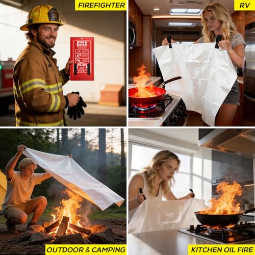 Emergency Fire Blanket 4 x 4 ft - Fiberglass Flame-Resistant Home Safety