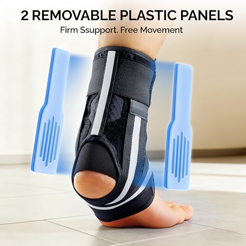 FEATOL Ankle Brace for Sprained Ankle, Adjustable & Comfortable Lace Up Support Stabilizer for Women Men with 2 Removable Side Splints, Protection for Sports, Running & Recovery Medium(11.8''-13'')