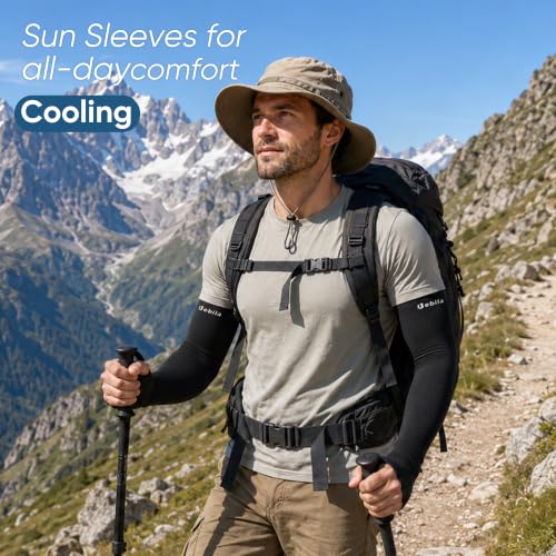 X-Large Arm Sleeves with Thumb Hole for Sun Protection UV Cooling Outdoor - Black