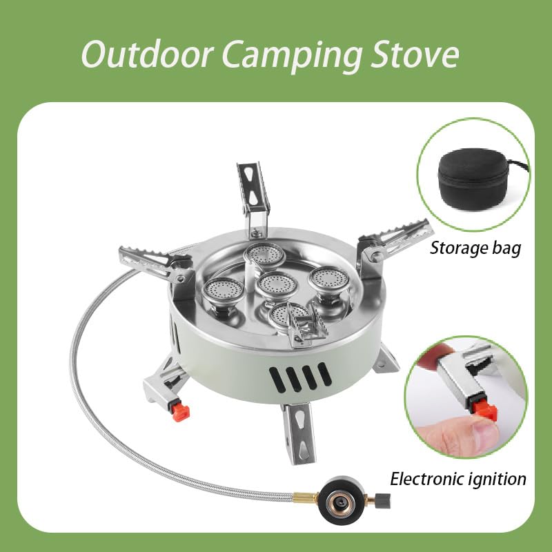ARJEOU Camping Stove, Portable Lightweight Backpacking Stove with EVA Bag and Piezo Ignition, Foldable 3 in 1 Gas Stove Burner for Outdoor Picnic Cooking and Hiking (Large)