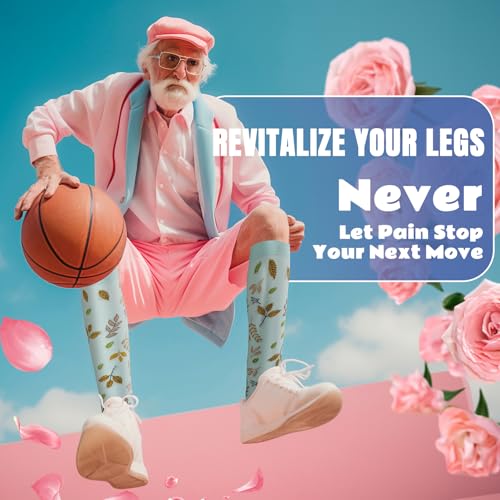 Compression Socks for Women & Men 20-30mmHg Knee High Support Socks Large-X-Large Pink Flower