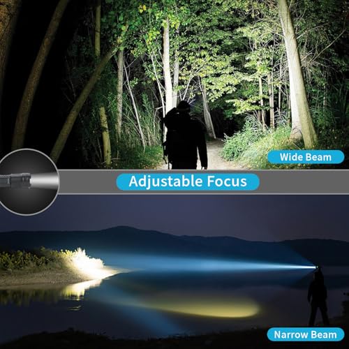 2 Pack LED Rechargeable Flashlights, 90,000 High Lumens Super Bright Flash Light, 7 Modes with COB Light, IPX6 Waterproof, Adjustable Focus Tactical Flashlights for Home Camping and Emergencies