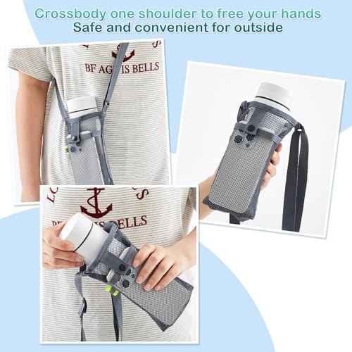 Mumufy Mesh Water Bottle Sling Holder with Adjustable Strap Crossbody Bottle Sleeve Carrier with Pouch for Outdoor Activities
