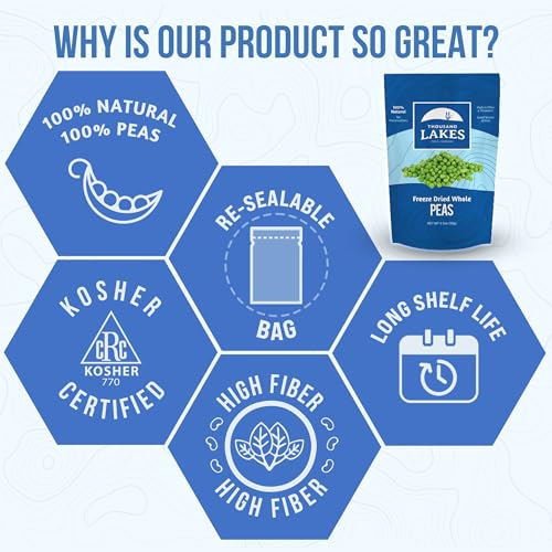 Freeze Dried Whole Peas - 3.5 oz Resealable Pack of 1 - Healthy Snack & Cooking Ingredient