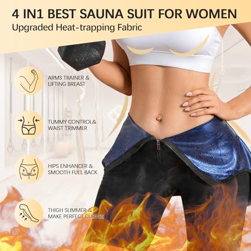 Women Sauna Suit Full Body Waist Trainer with Shorts - Blue, Large