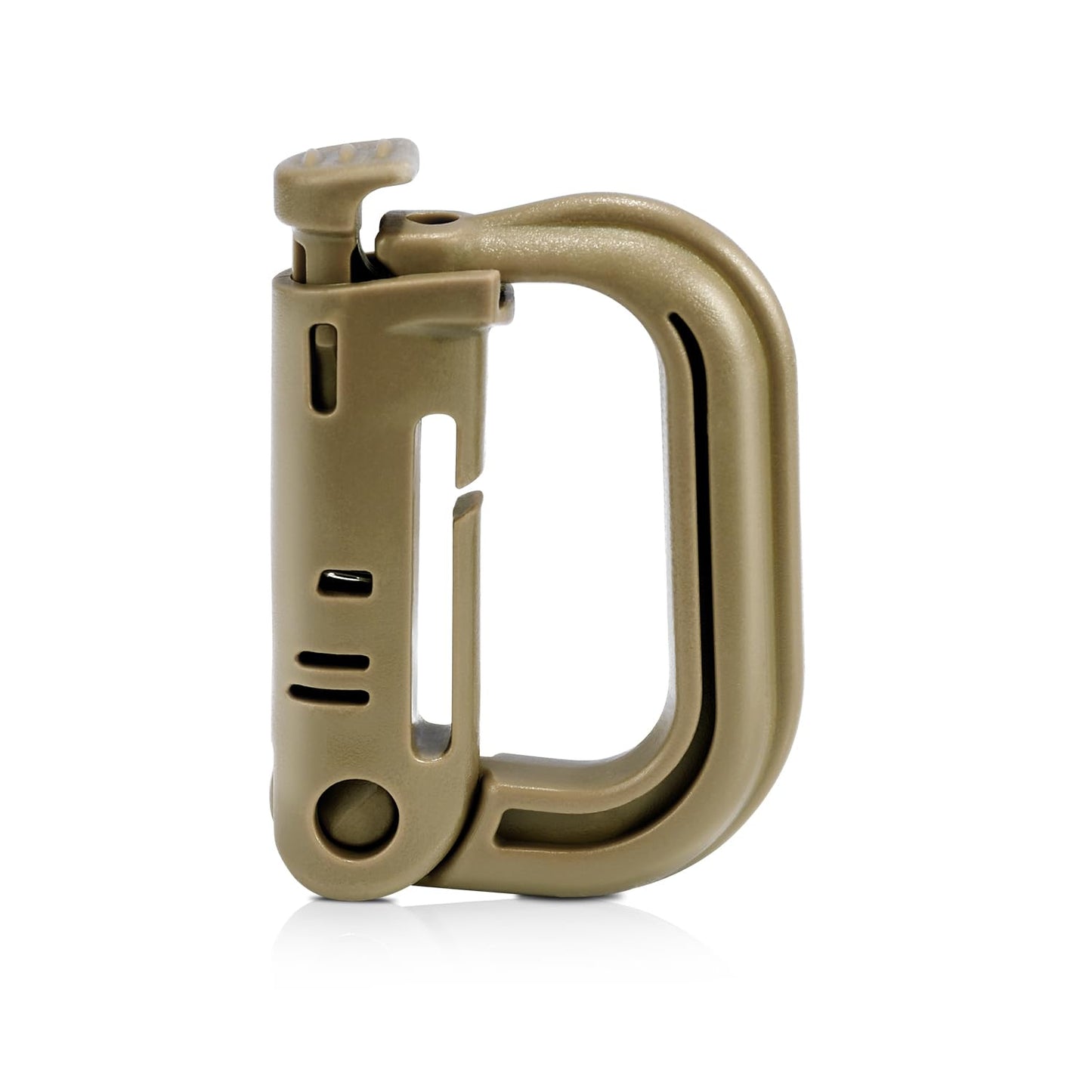 6 Pack 2.12“ Tactical Locking D Ring Plastic Carabiner Backapck Molle Hook Clip for Webbing Straps Bag (Khaki)