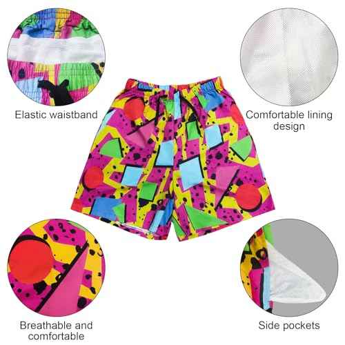 80s Bilayer for Men 90s Swim Shorts 80s Summer Party Hawaiian Beach Disco Shorts