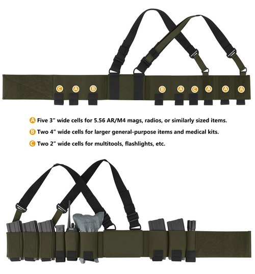 KRYDEX Tactical Chest Rig Elastic Rig Cummerbund with X Harness and Admin Pouch (RG)