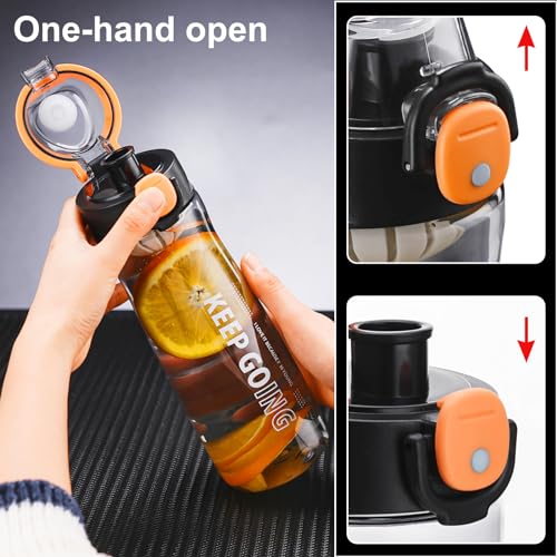Doseno Clear Water Bottle 27 oz Reusable Plastic Sports Bottle with Filter – Black