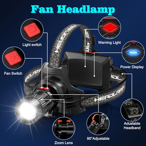 K KERNOWO LED Headlamp Rechargeable, Super Bright Head Lamp, Headlamp with Red Warning Lights, Head Lights for Forehead, Waterproof & Zoomable, 90¡Æ Adjustable Headlamps for Camping Hiking Car Repair